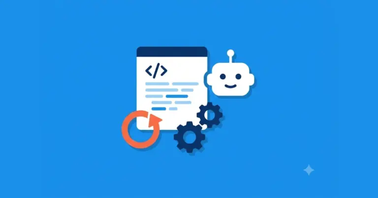 AI 자동화 스크립트로 반복 업무를 줄이는 모습을 나타낸 일러스트