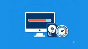 윈도우 디스크 사용률이 100%로 가득 차 시스템이 느려진 상황을 나타낸 일러스트