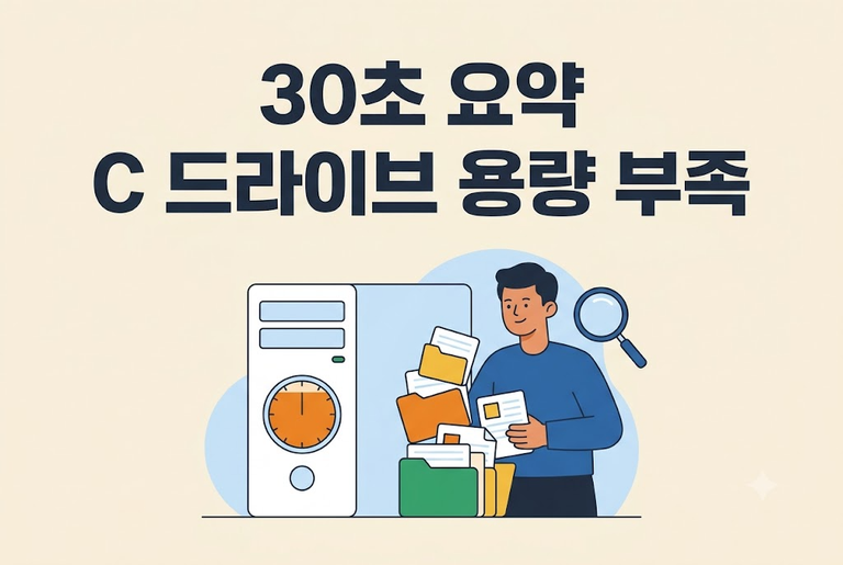 C 드라이브 용량 부족을 해결하기 위해 불필요한 파일부터 정리하는 모습