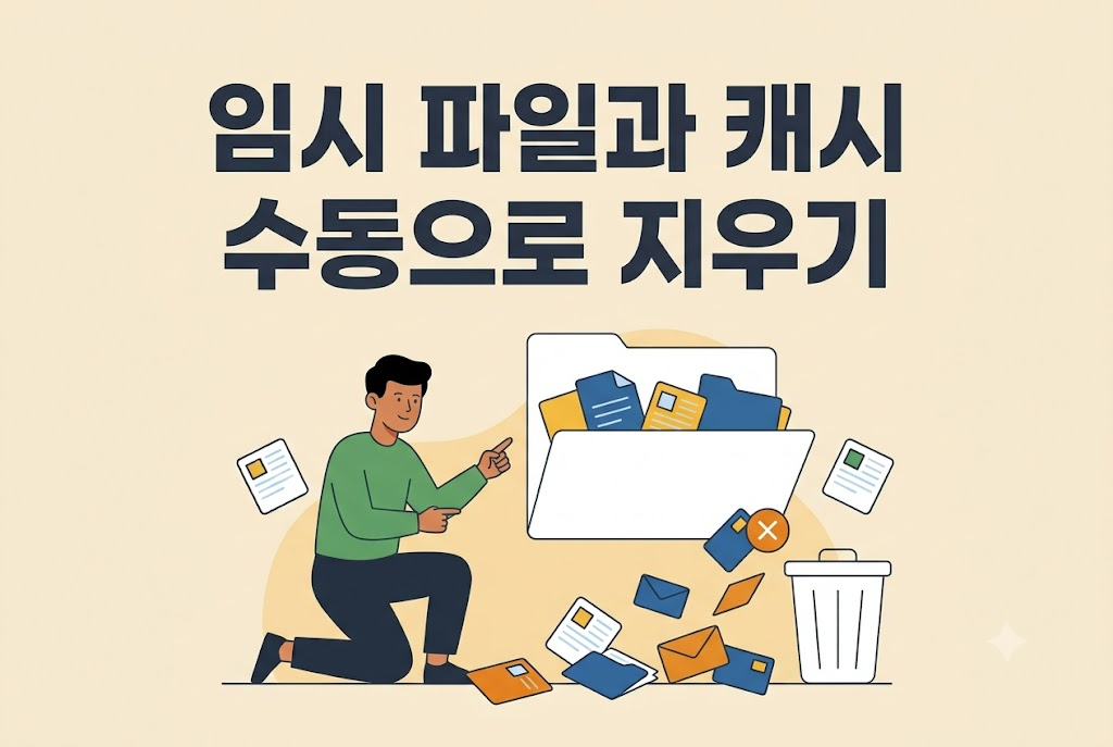임시 파일과 캐시 데이터를 수동으로 삭제해 용량을 확보하는 방법 안내 이미지