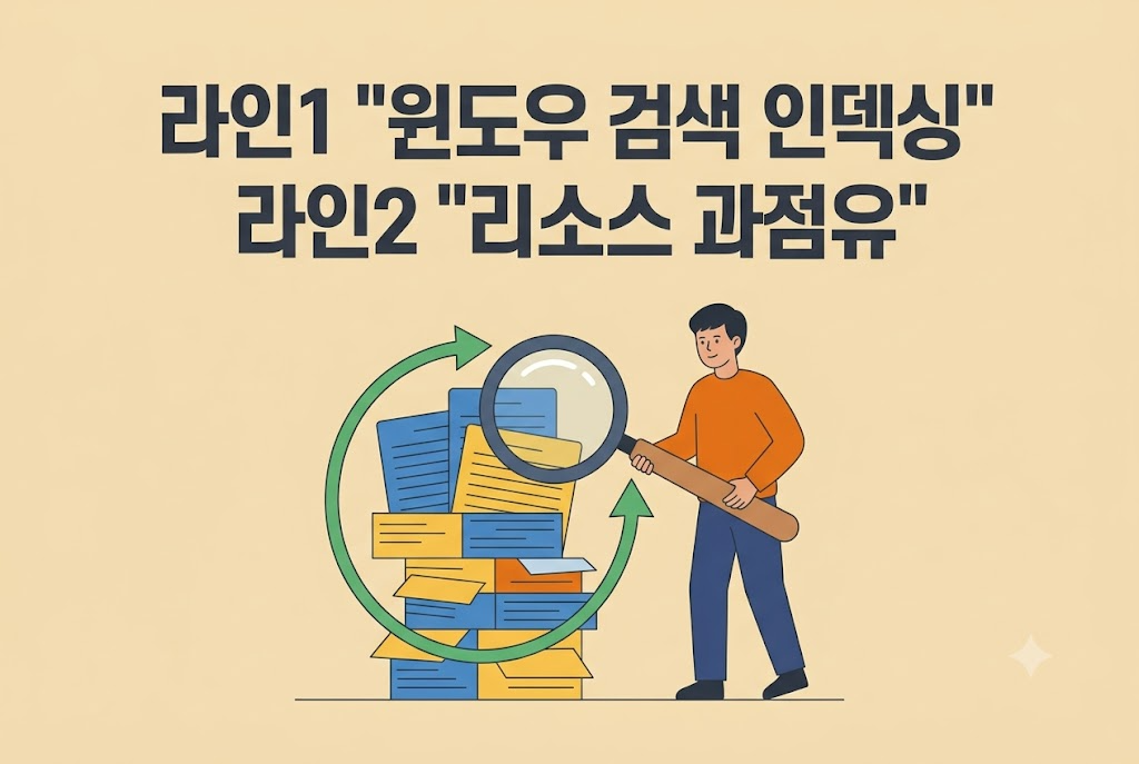윈도우 검색 인덱싱 서비스가 파일을 재수집하며 리소스를 쓰는 상황 안내 이미지