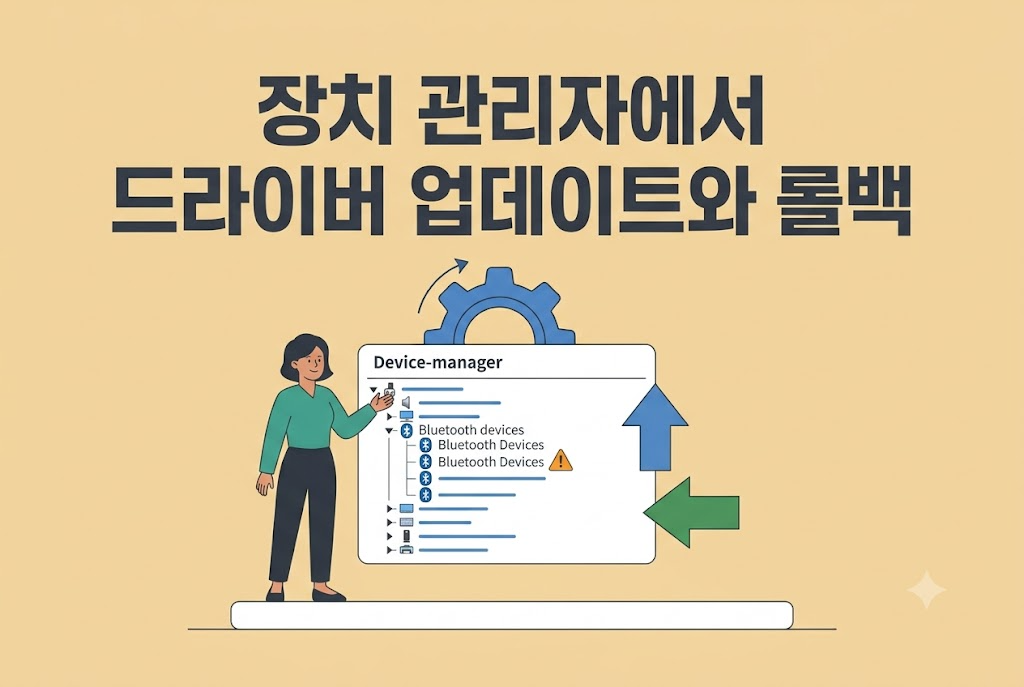 장치 관리자에서 블루투스 드라이버를 업데이트하거나 롤백하는 방법 안내 이미지