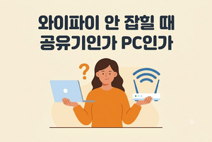 와이파이 안 잡힘 증상에서 공유기와 PC 중 어느 쪽 문제인지 구분하는 모습 안내 이미지