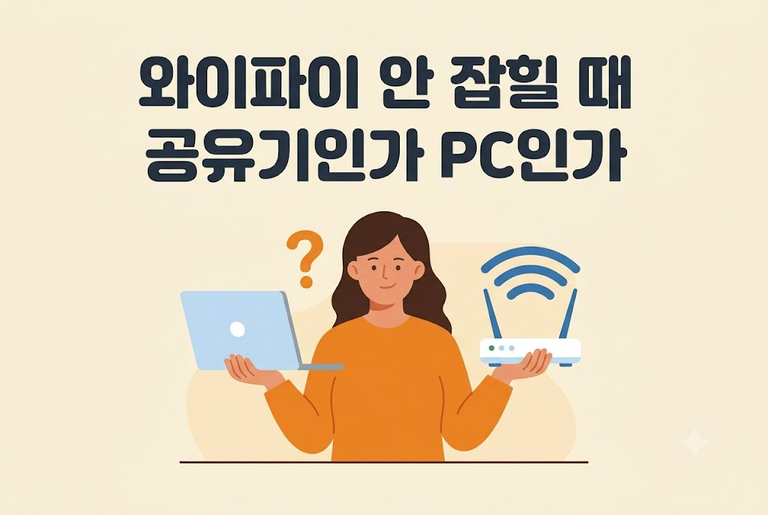 와이파이 안 잡힘 증상에서 공유기와 PC 중 어느 쪽 문제인지 구분하는 모습 안내 이미지