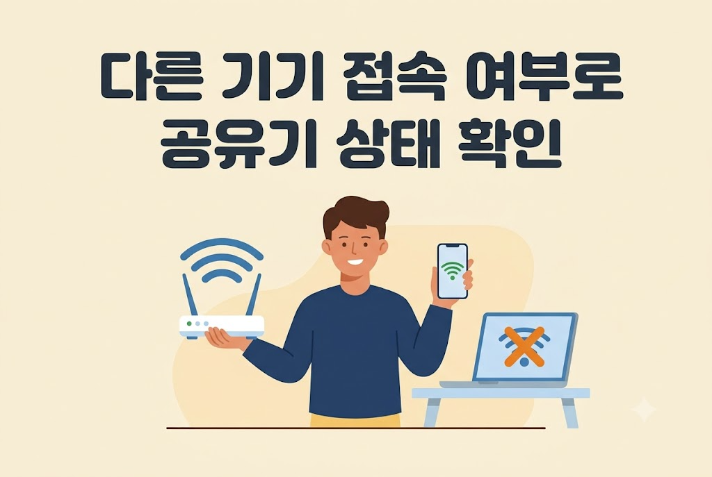 와이파이 안 잡힘 상황에서 다른 기기 접속 여부로 공유기 상태를 확인하는 방법 안내 이미지