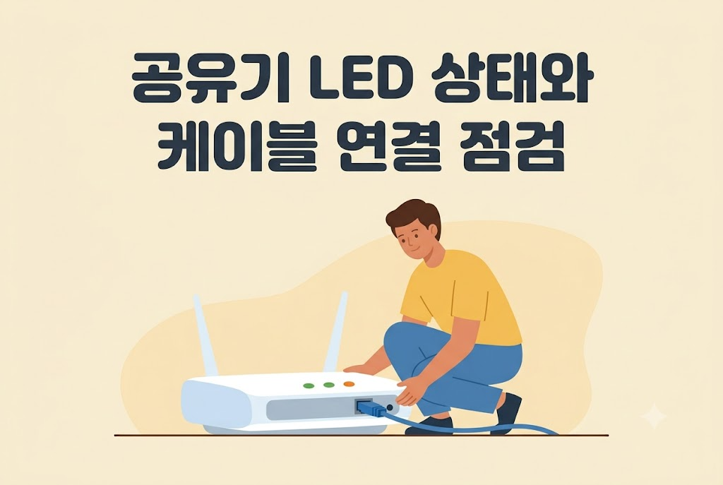 와이파이 안 잡힘 상황에서 공유기 LED와 케이블 연결을 점검하는 방법 안내 이미지
