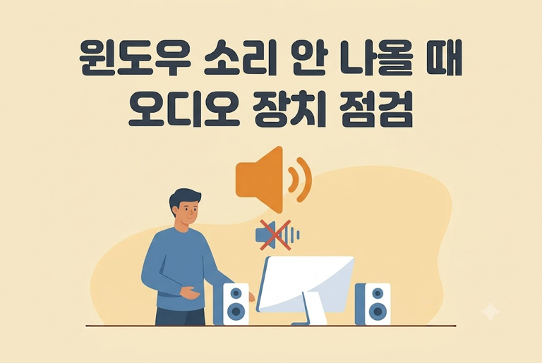 윈도우 소리 안 나옴 증상에서 오디오 장치를 점검하는 모습 안내 이미지