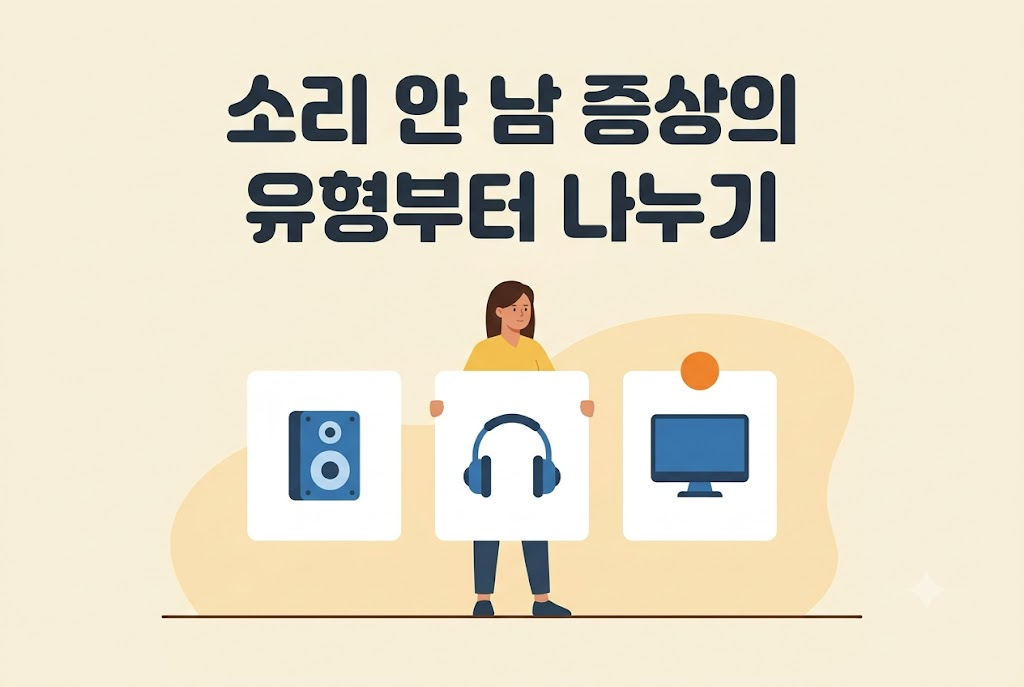 윈도우 소리 안 나옴 증상을 유형별로 나누어 원인을 파악하는 방법 안내 이미지