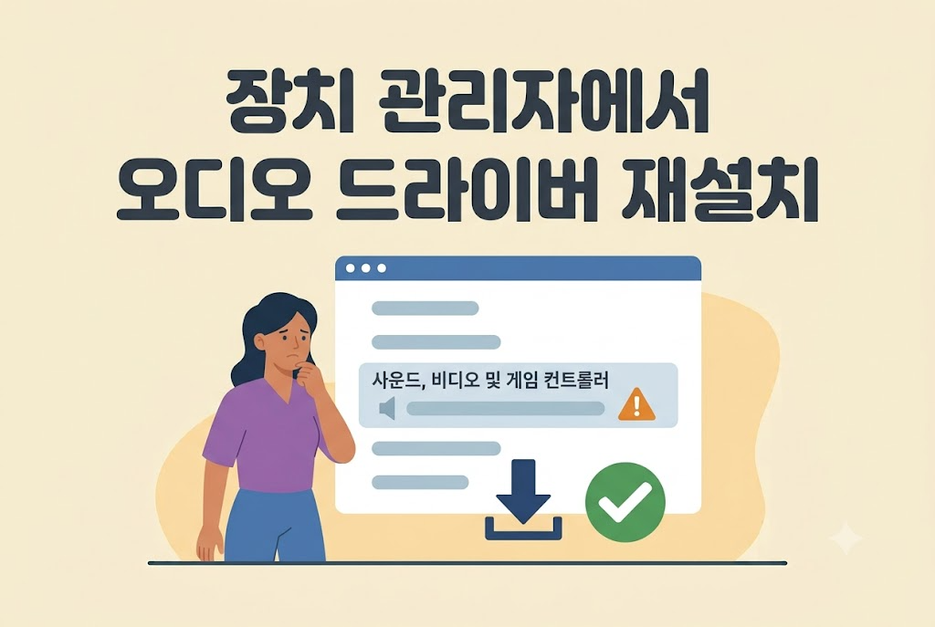 장치 관리자에서 오디오 드라이버를 업데이트하거나 재설치하는 방법 안내 이미지