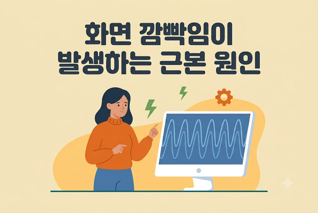 모니터 화면 깜빡임이 발생하는 근본 원인을 설명하는 안내 이미지