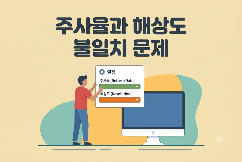 주사율과 해상도 불일치로 디스플레이가 오작동하는 상황 안내 이미지
