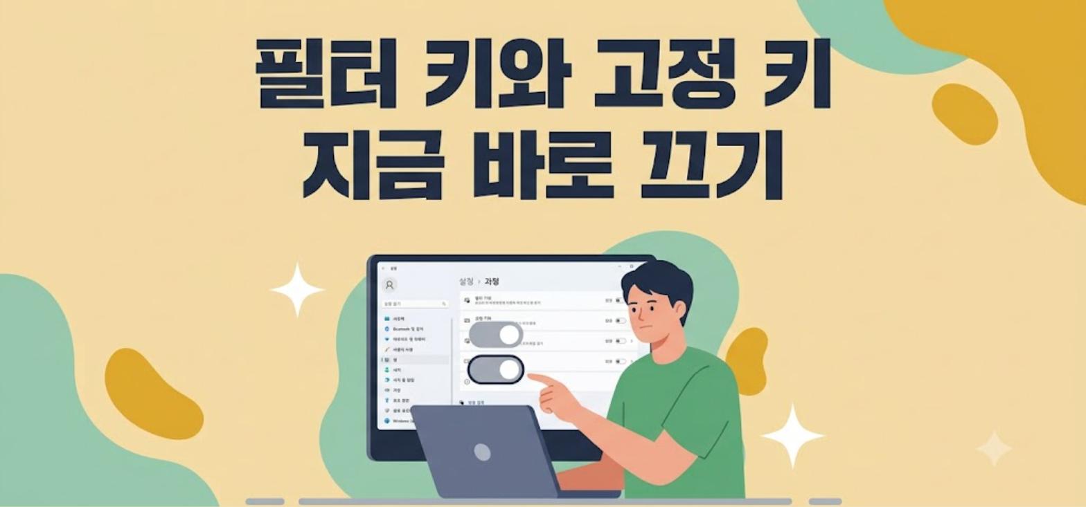 필터 키와 고정 키를 꺼서 키보드 입력 안 됨 증상을 해결하는 설정 화면